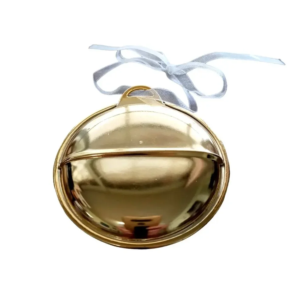 👶🏼🪇🎄Gold Tone Joy Jingle Bell Baby Christmas Ornament Tree Cutout Hang Decor